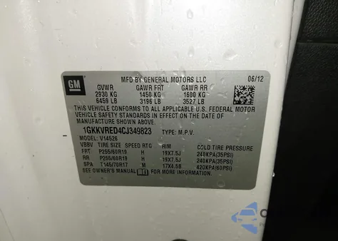 2012 GMC Acadia Slt-1 z USA, uszkodzony, nr VIN 1GKKVRED4CJ349823